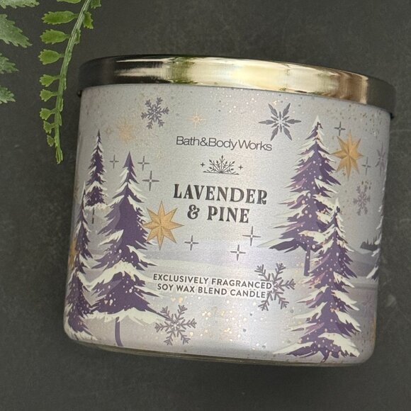 BBW Lavender & Pine Bath & Body Works 3 Wick Candle - Picture 4 of 10